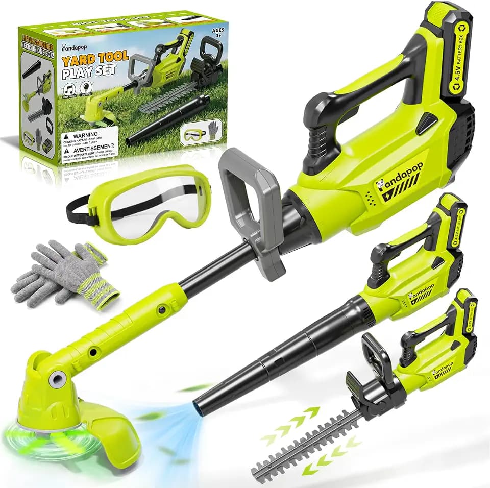 Pandapop 3 in 1 Kids Weed Wacker Toy & Kids Leaf Blower & Hedge Trimmer Toy
