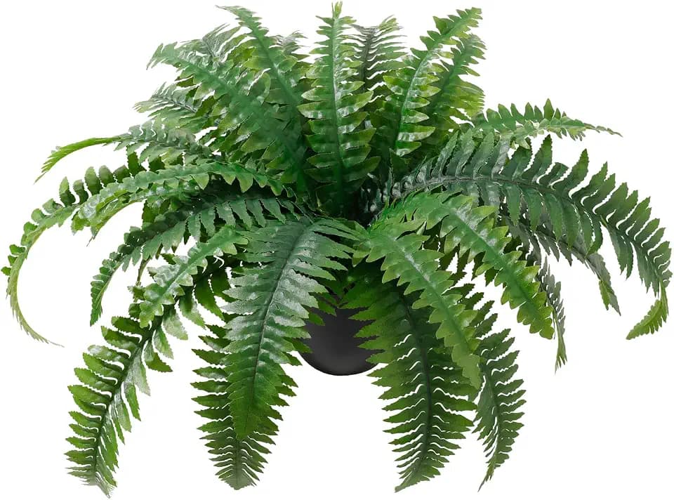 Artificial Boston Fern in Pot, 21.65 in Faux Plant with 35 Lifelike Leaves, Small Fake Greenery for Indoor Home, Office, Patio and Farmhouse Decor