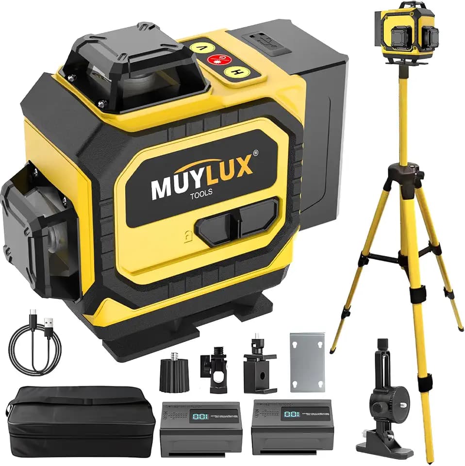 360 Laser Level with Tripod, Self Leveling Laser Leveler Tool, 4x360° Cross Line Laser for Tile, Flooring and Construction, Line Laser Level Kit, laserpower<1mW, 2 Batteries
