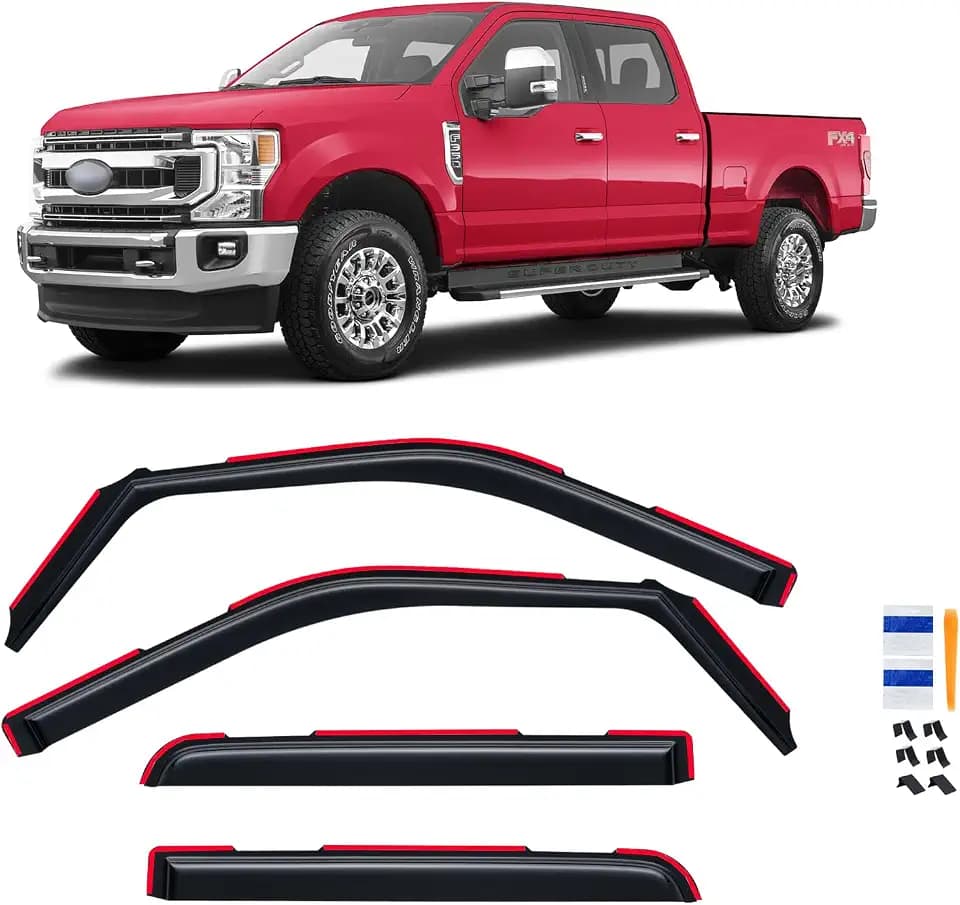 in-Channel Rain Guards for 2017-2026 F250 F350 F450 F550 Super Duty Crew Cab, Window Visor Shields Vent Deflector Shade Wind Dark Smoke 2018 2019 2020 2021, Tape-On Inside-Mount, 4PCS