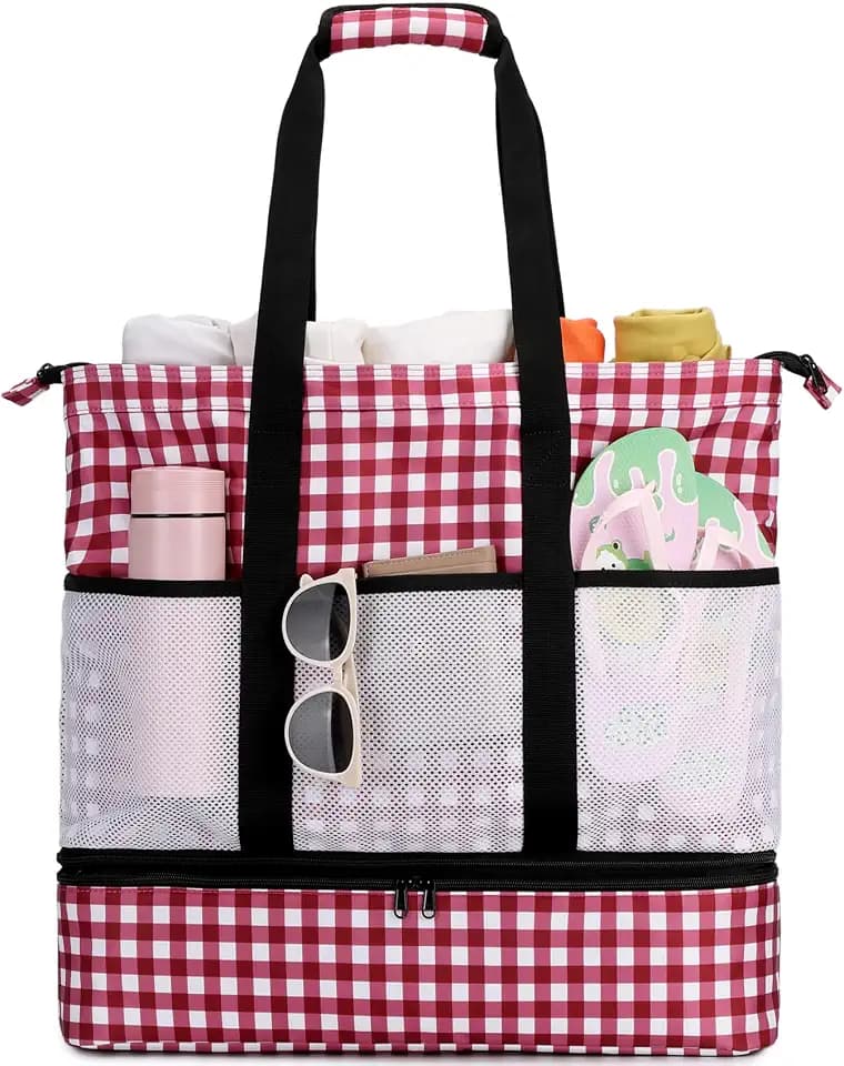 JIANYA Beach Bag Women Waterproof Sandproof Beach Tote Bags with Cooler Top Zipper Large Totes for Pool Travel Daily