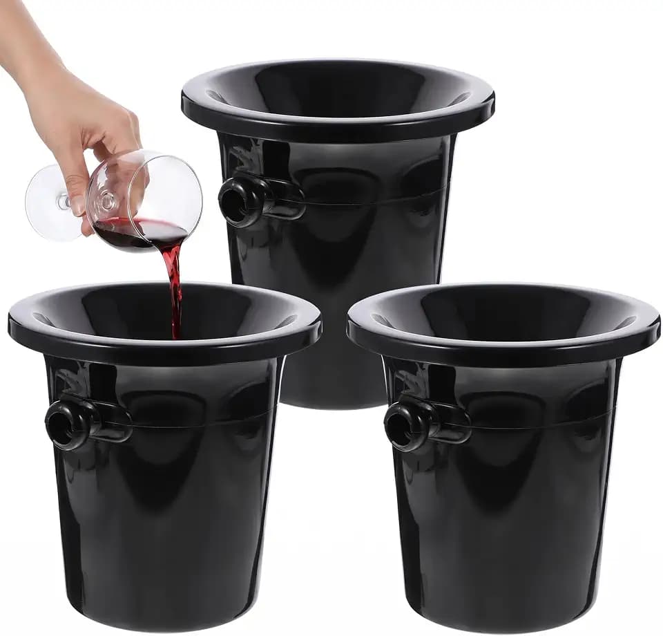 DOITOOL 3 Pcs Wine Tasting Spittoon with Lid, Black Plastic Dump Bucket, Dual Handle Wine Spit Buckets Ice Pail for Bar Party Cellar