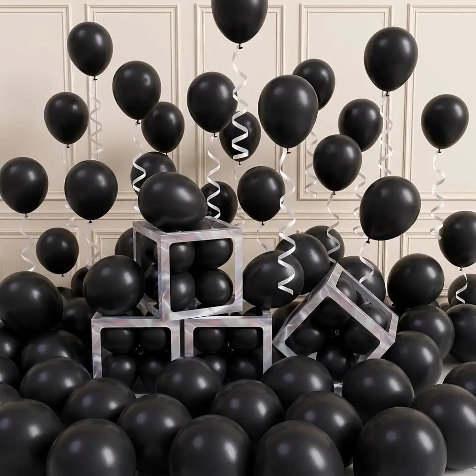 Black Balloons 100 Pcs, 5" Small Matte Latex Party Balloons (with Ribbon)