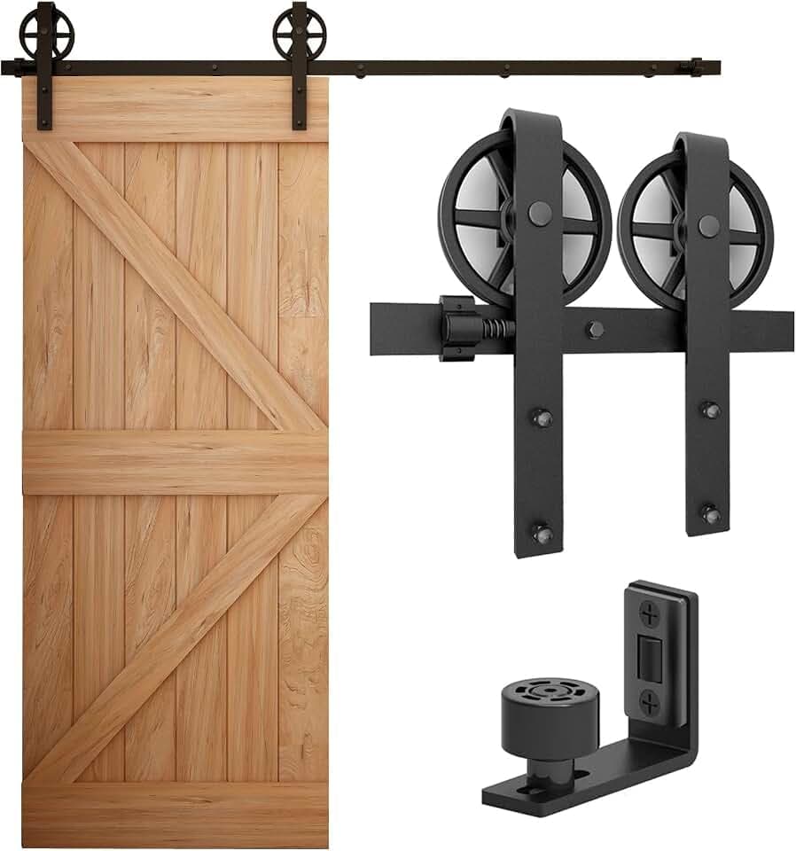 WOLFBIRD 183cm/6ft Schiebetürsystem Zubehörteil Schiebetür Komplettset mit Einstellbar Bodenführung, Riesenrad-Stil in Schwarz