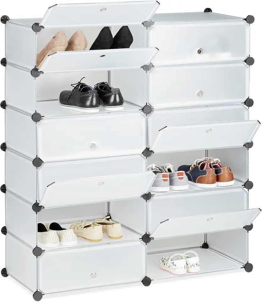 Relaxdays Schuhschrank Kunststoff, Schuhregal geschlossen, transparent