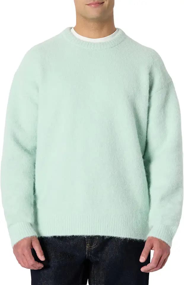 Amazon Essentials Men's Relaxed-Fit Faux Mohair Crewneck Pullover Sweater, Ribbed, Wool Blend, Heavyweight