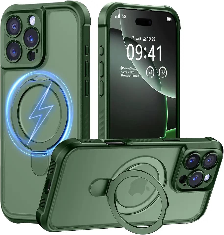 MOCCA Magnetic for iPhone 16 Pro Max Case with Stand,Dark Green
