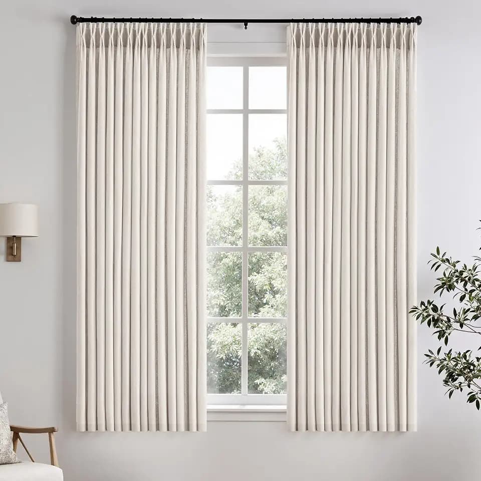 ANRODUO Natural Pinch Pleated Linen Curtains 63 Inches Long 2 Panels