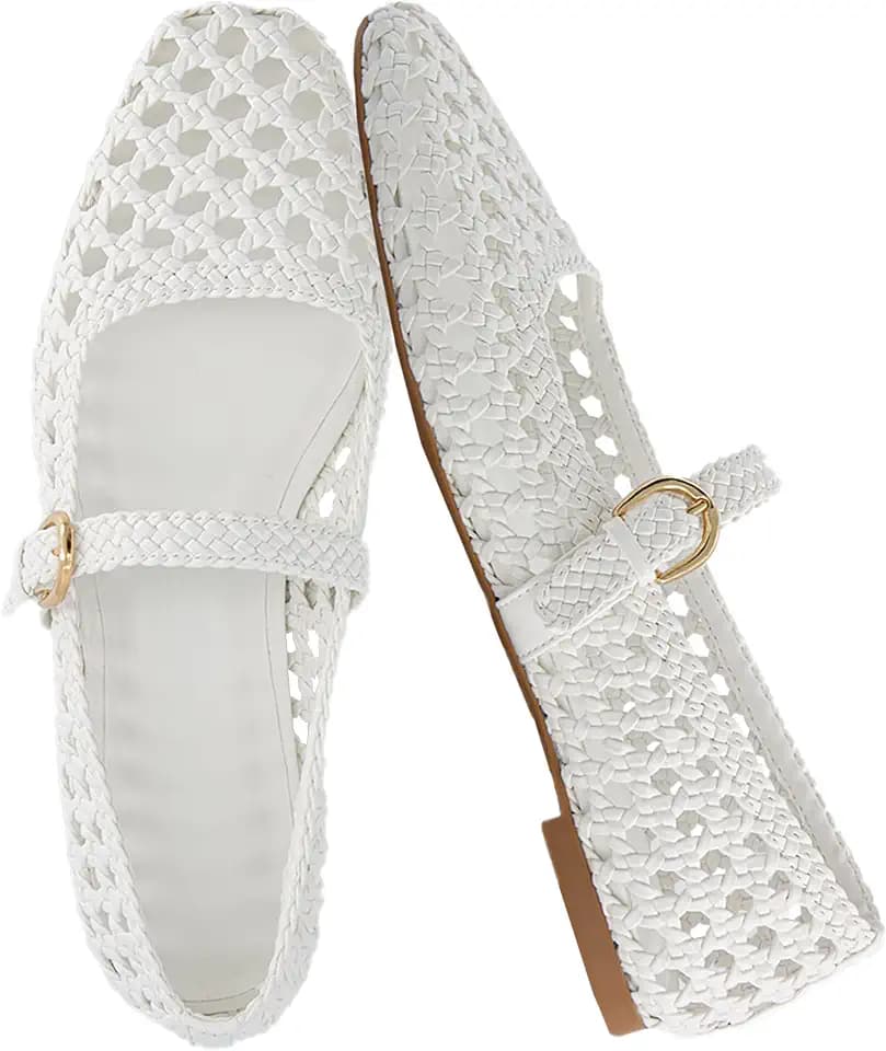 CUSHIONAIRE Weston Hand Woven Mary Jane Flats for Women, Comfortable Dressy Ballet Flats with Braided Adjustable Buckle and Memory Foam Cushioning