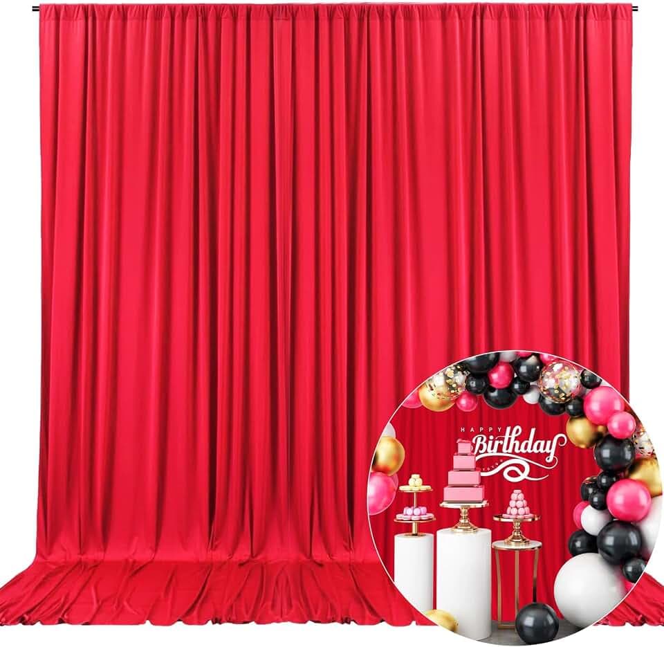 10 x 10 Feet Red Backdrop Curtain for Partie, Background Curtains for Photoshoot, Birthday, Wedding, Halloween, Thanksgiving, Christmas Day, New Year Party Decorations 5Ft x 10Ft, 2 Panels