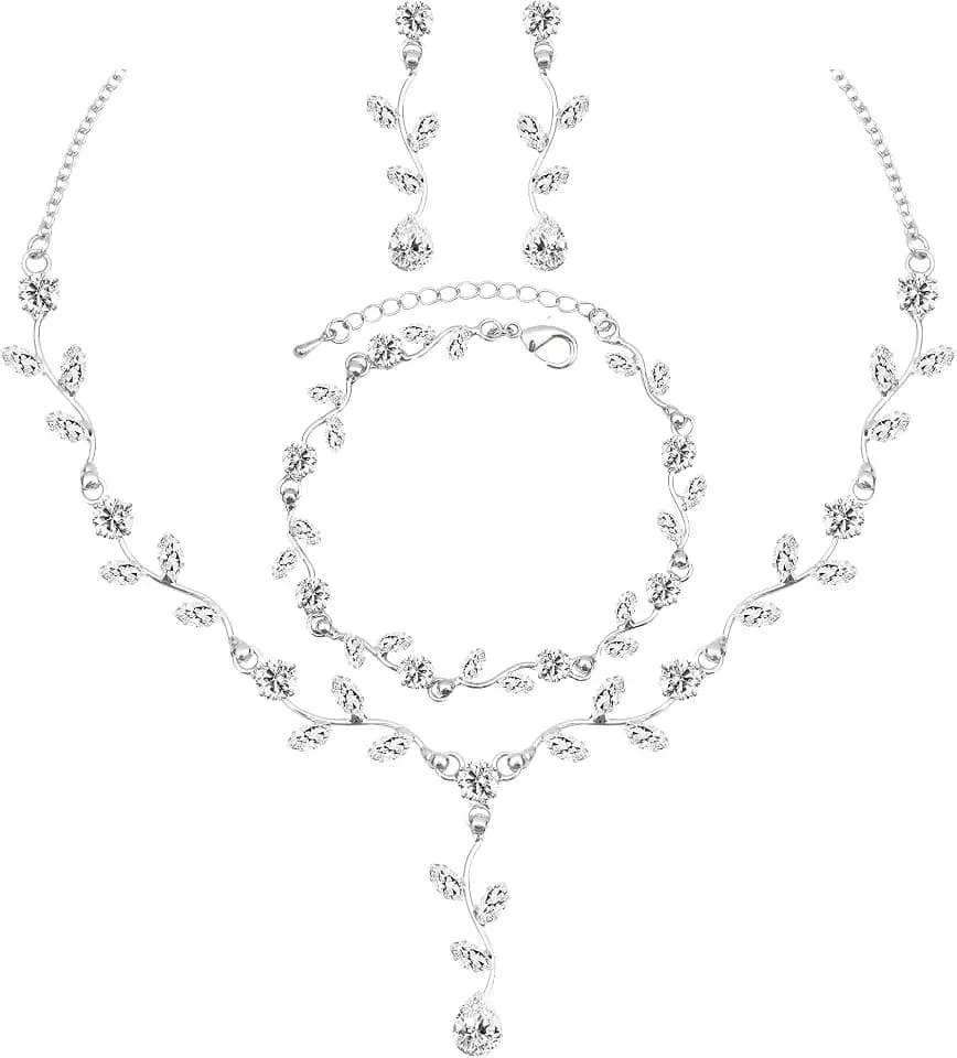 Elegant Bridal Jewelry Sets Leaf Vine Necklace Earrings Bracelet Set