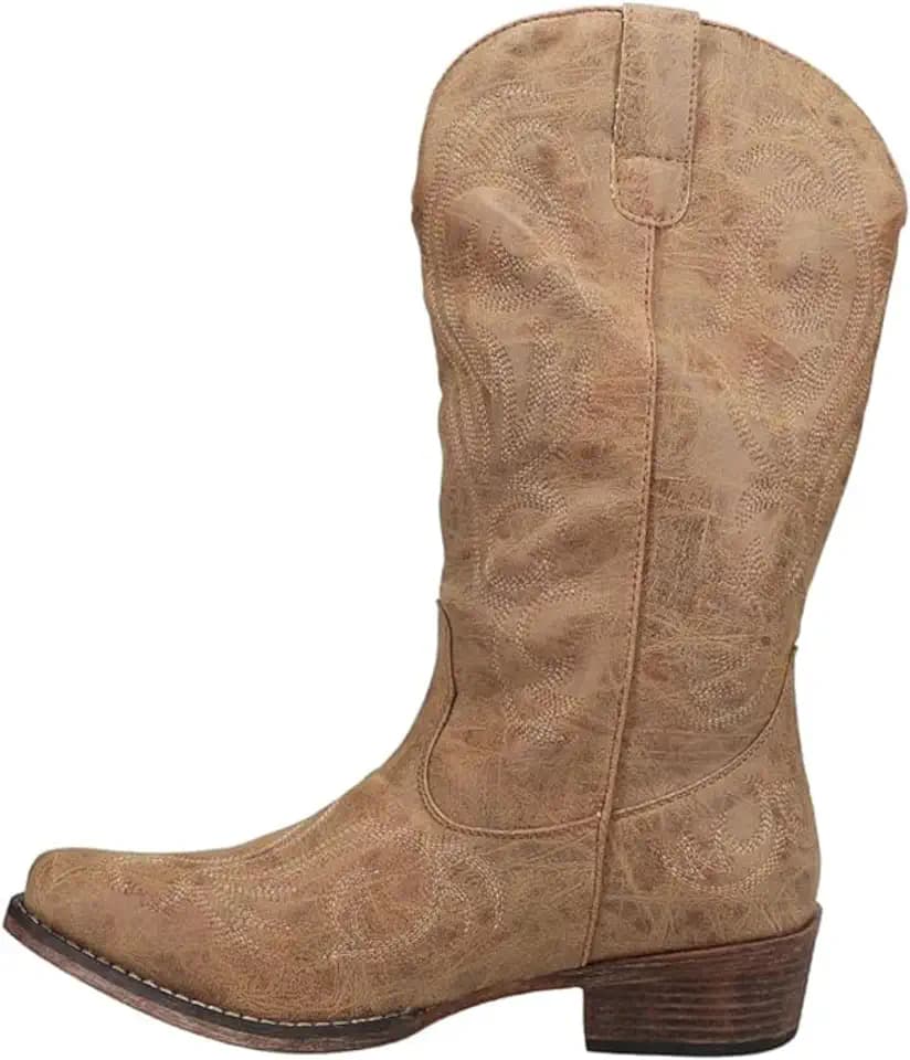 ROPER Womens Riley Embroidered Snip Toe Casual Boots Mid Calf Low Heel 1-2"