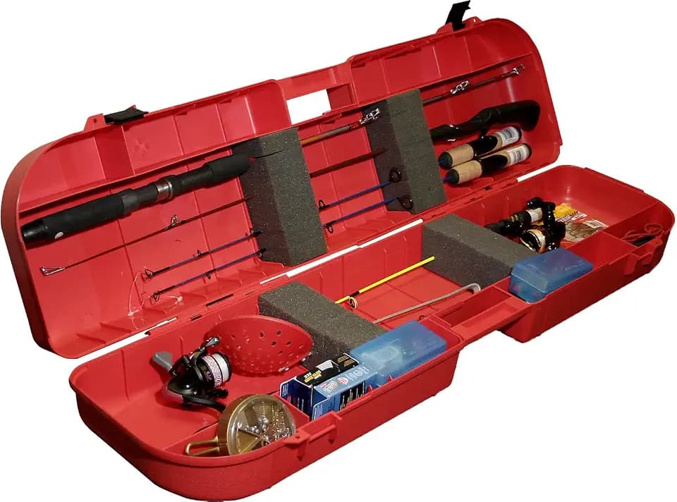 MTM IFB-1-30 Ice Fishing Rod Box, Storage & Transport Case for Ice Fishing Rods, Holds up to 8 Rods, Secure Latch Design, Strong Handle, USA Made, Red