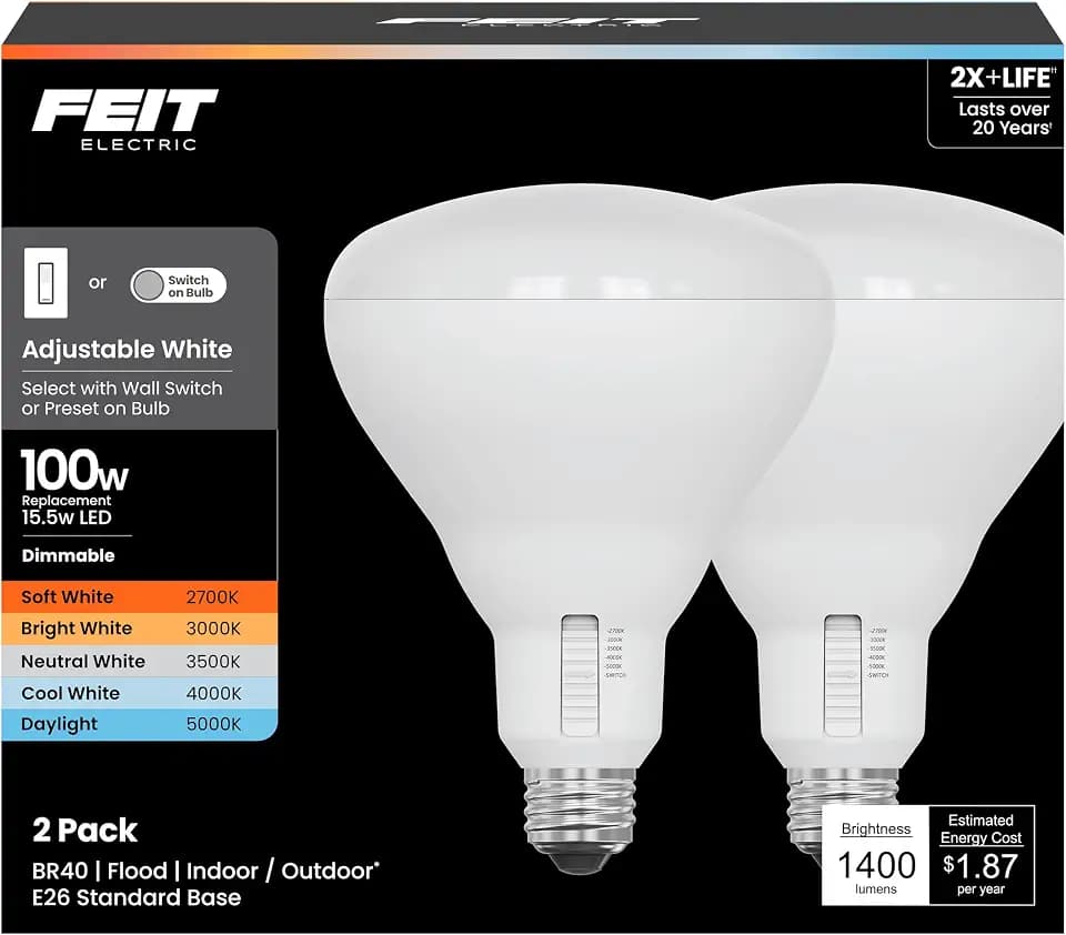 Feit Electric BR40 LED Light Bulb, 100W Eq, 5CCT 6Way, 2 Pack