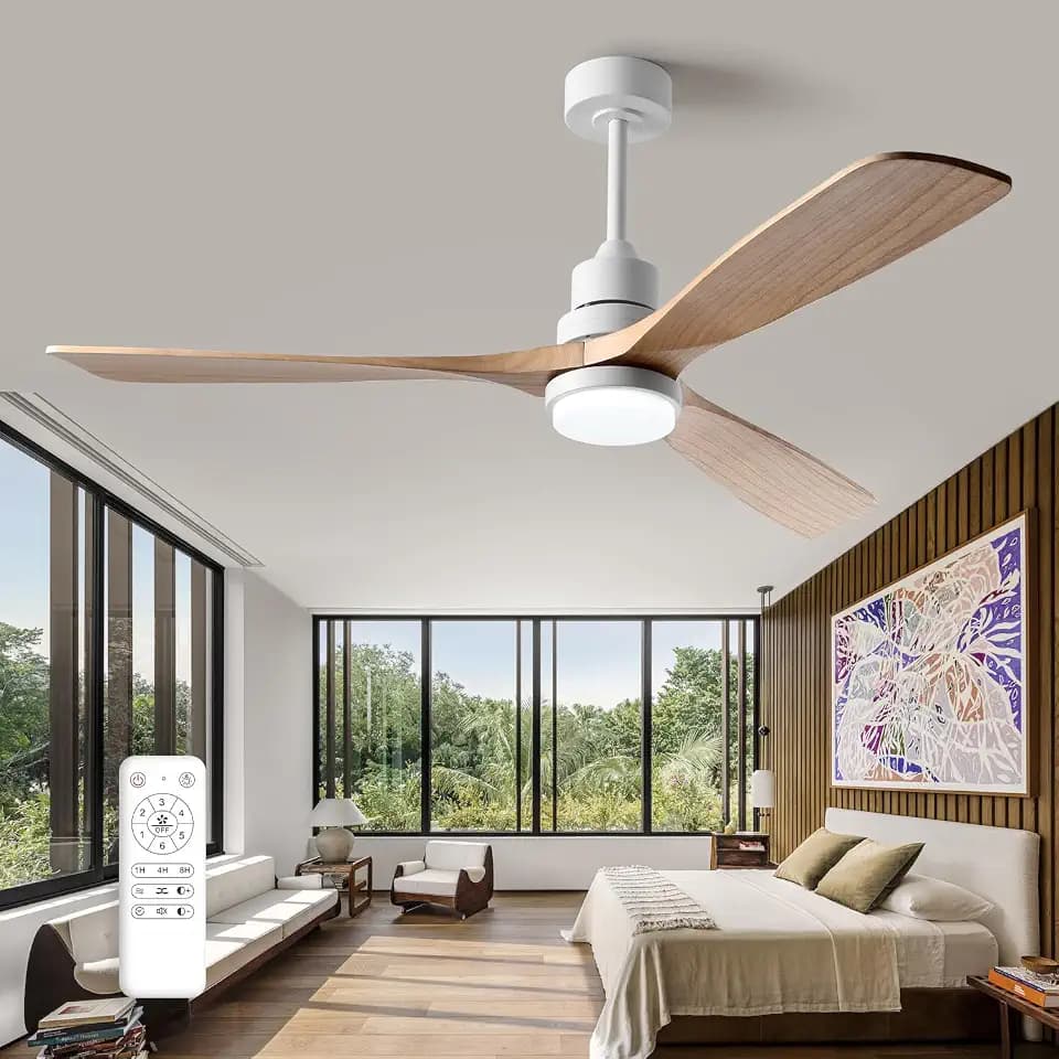 60 Inch Ceiling Fans with Lights and Remote, Quiet Reversible DC Motor and 3 Color Dimmable LED Light, 6 Speeds Wood Ceiling Fan for Farmhouse Living Room Bedroom Dining Room Workroom Study