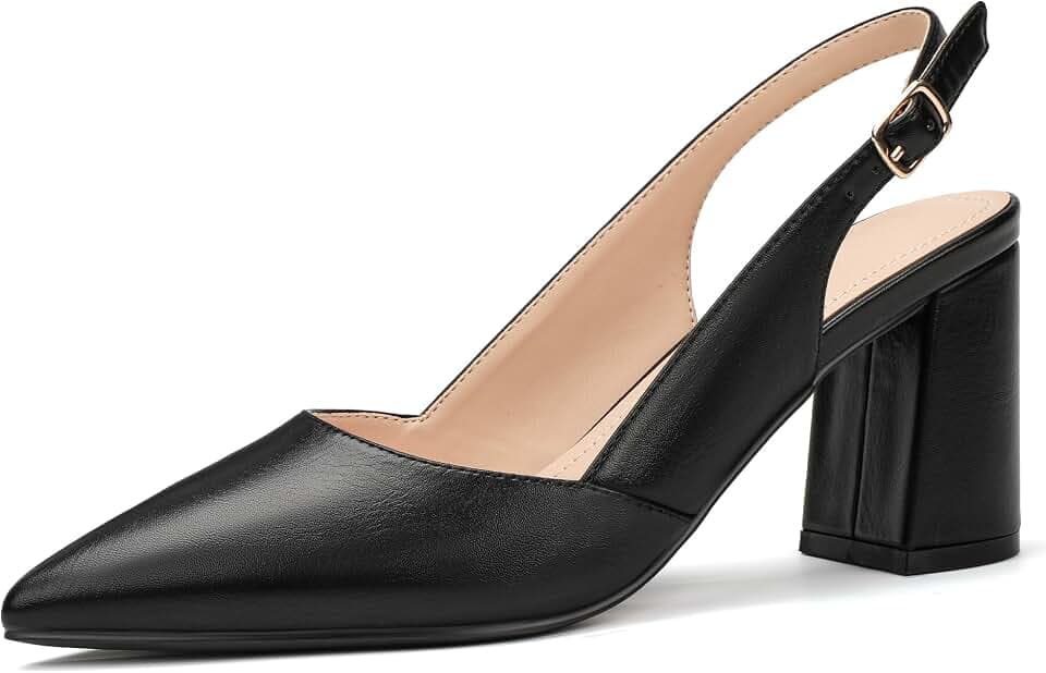 IDIFU Women's Slingback Heels Closed Pointed Toe High Chunky Block Pumps