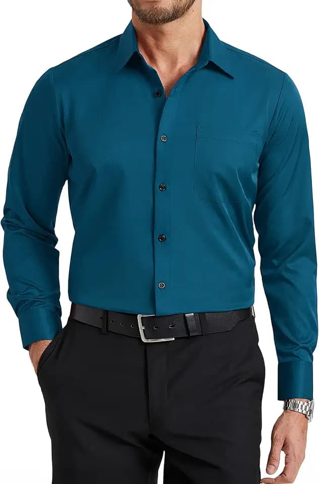 Enlision Herren Hemd Langarm Stretch Bügelfreie Businesshemd Freizeithemden Regular Fit Unifarben Hochzeit Anzughemd mit Tasche