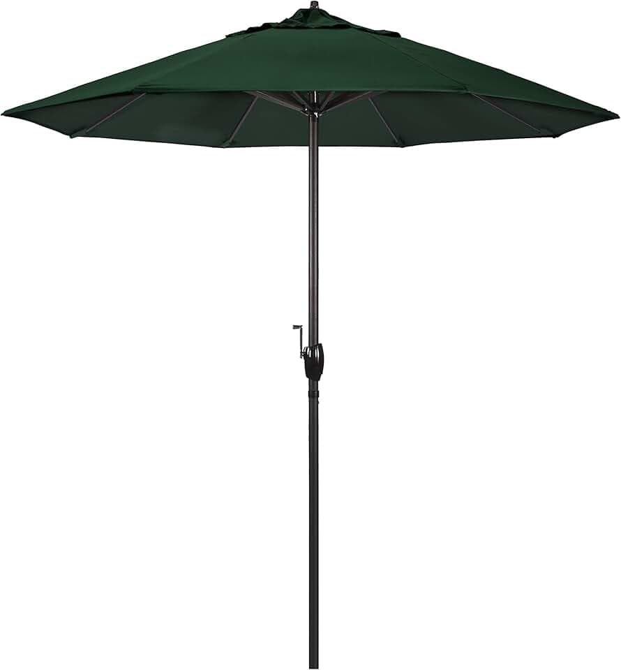 California Umbrella 7.5' Round Aluminum Outdoor Deck, Pool or Patio Umbrella, Crank Lift, Auto Tilt, Bronze Pole, Hunter Green