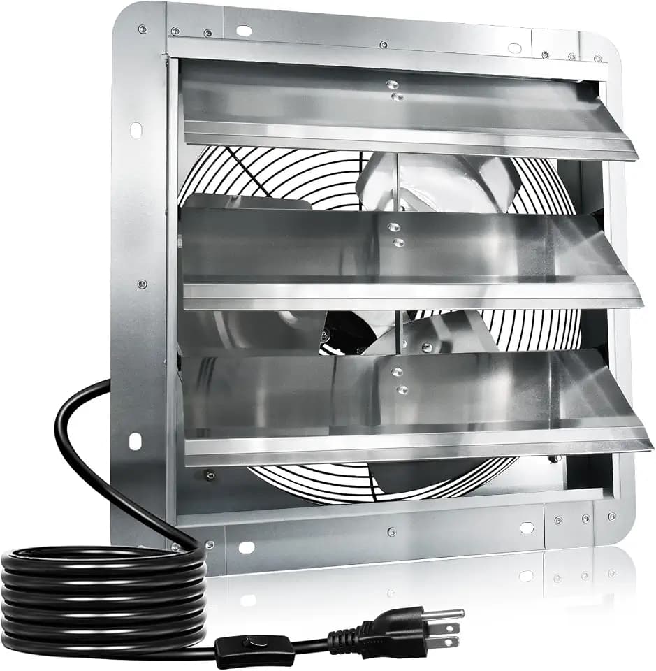 Hiorucet 10 Inch Wall Mounted Shutter Exhaust Fan with 1.8 Meters Power Cord, 844CFM Low Noise Aluminum Louvered Exhaust Fan for Greenhouse, Garage, Shop, Attics, Shed, Chicken Coop Ventilation Fan.