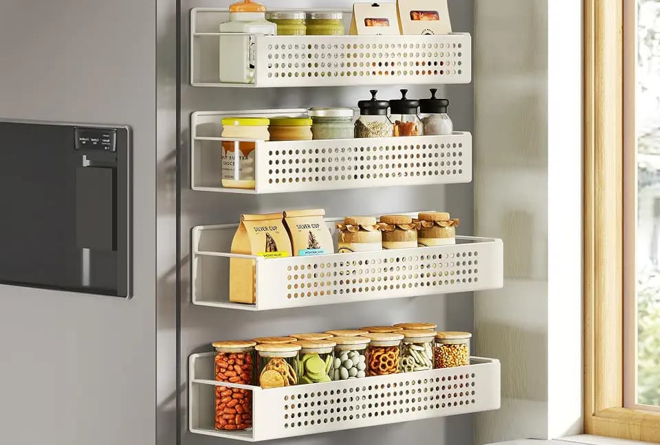 SONGMICS Gewürzregal magnetisch, 4er Set, Magnetregal, Gewürz Organizer