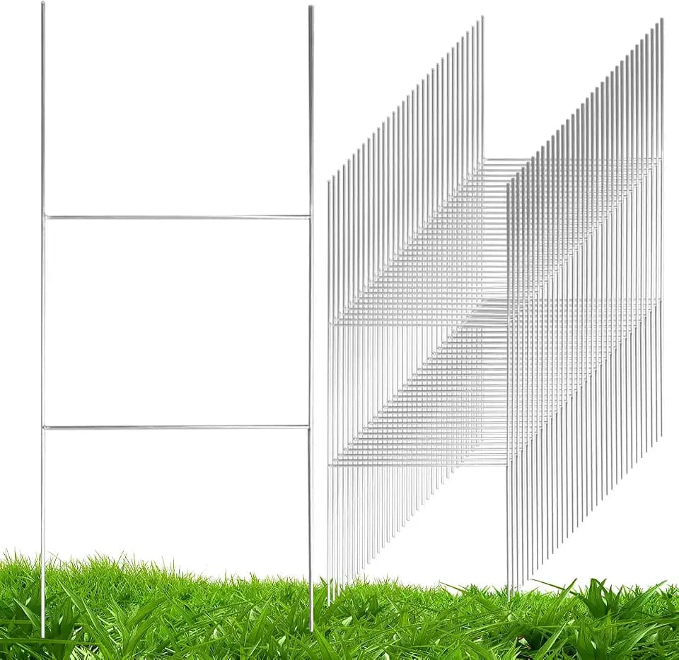 Yard Sign Stakes 100 Pack Heavy Duty Metal H-Stakes Frame