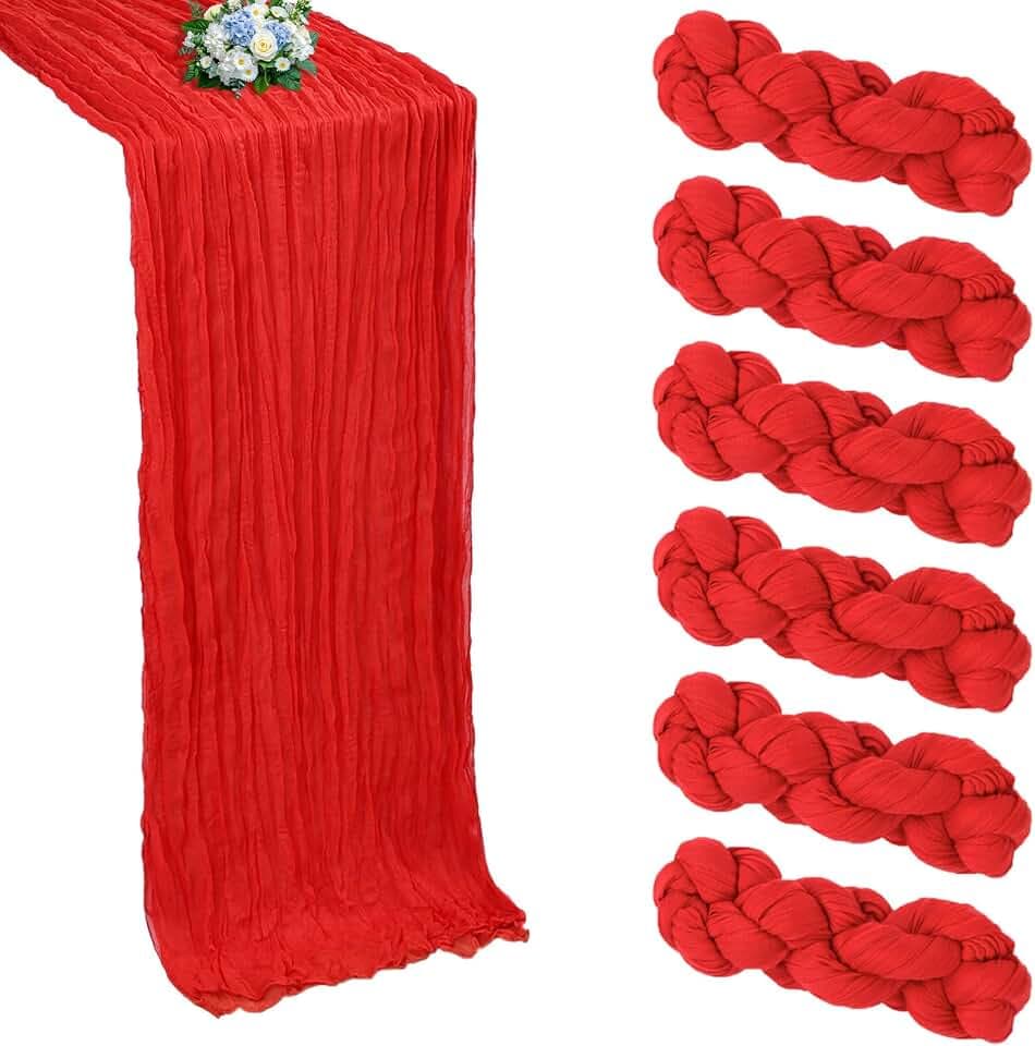 6 Pack Red Cheesecloth Table Runner 10Ft 23 x 120 Inch