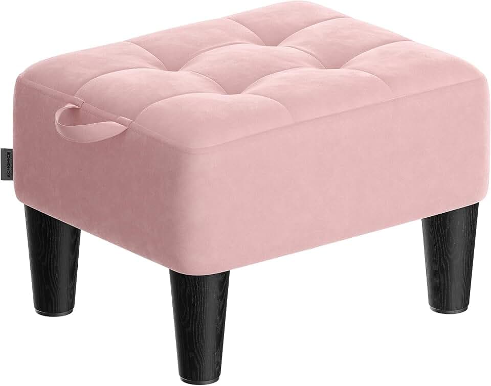SONGMICS Foot Stool, Small Velvet Ottoman with Thick Cushion
