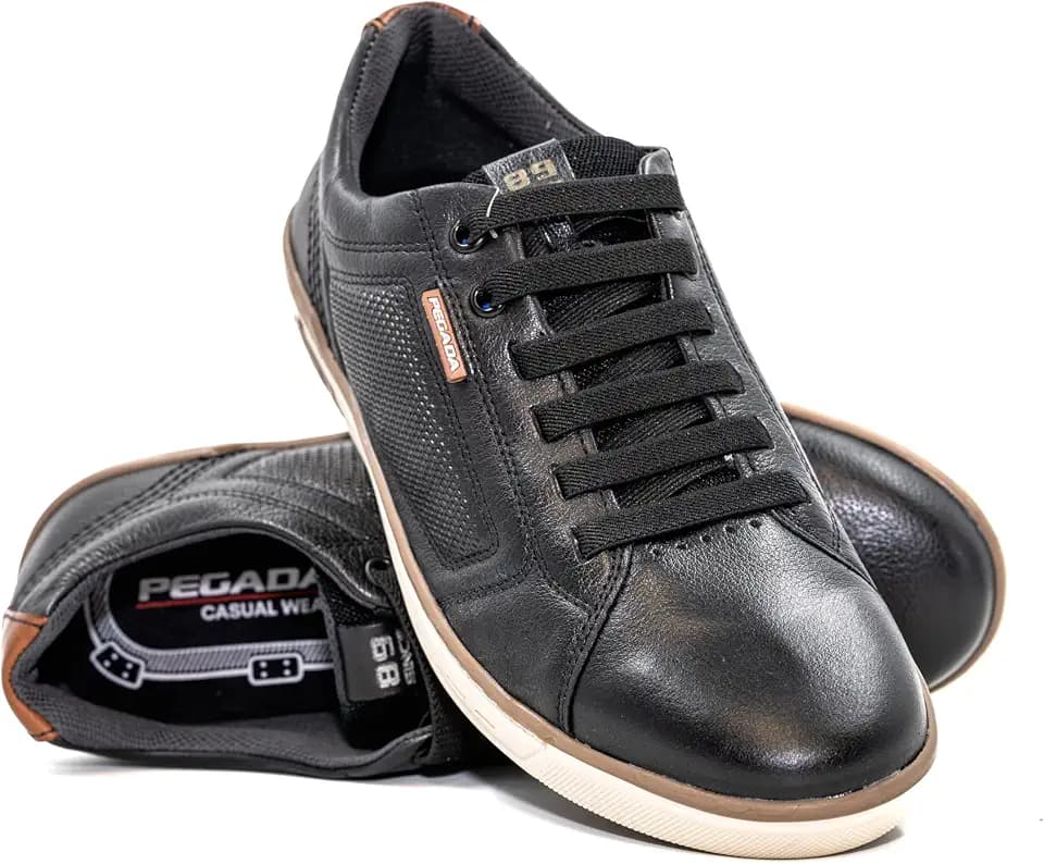 PEGADA Men's Genuine Leather Casual Sneakers, Memory Foam Comfort, Low-Top Pull-On Style, Round Toe, Perforated Details, Spring Collection, Model 119312
