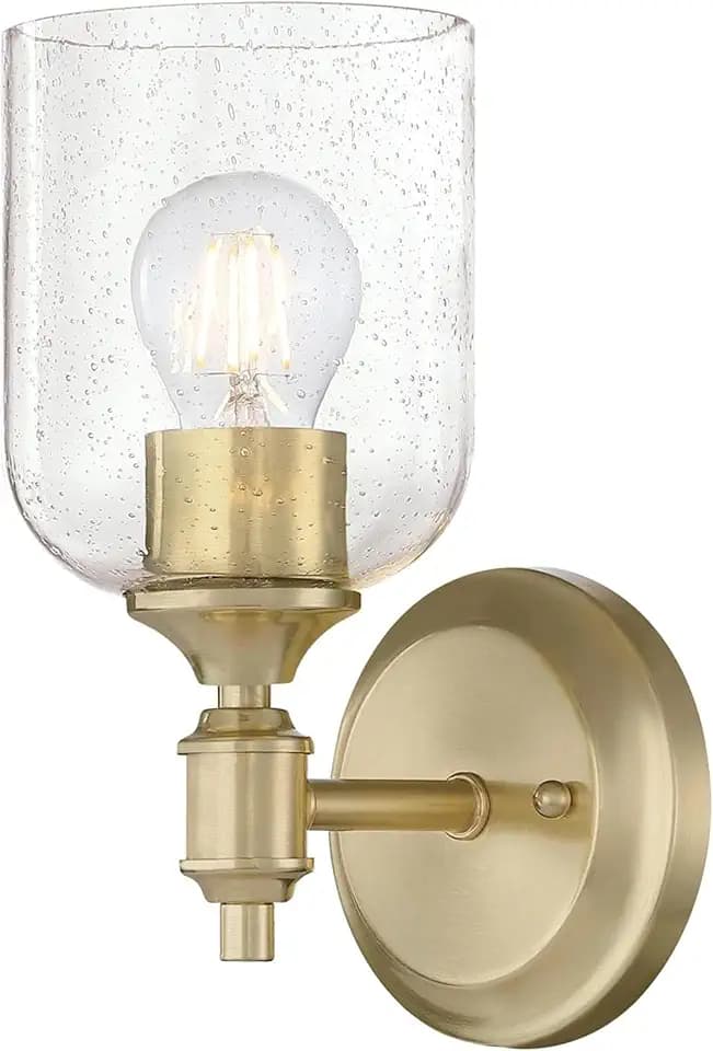 Westinghouse 6129600 Basset Contemporary One Light Wall Fixture, Champagne Brass Finish, Clear Seeded Glass