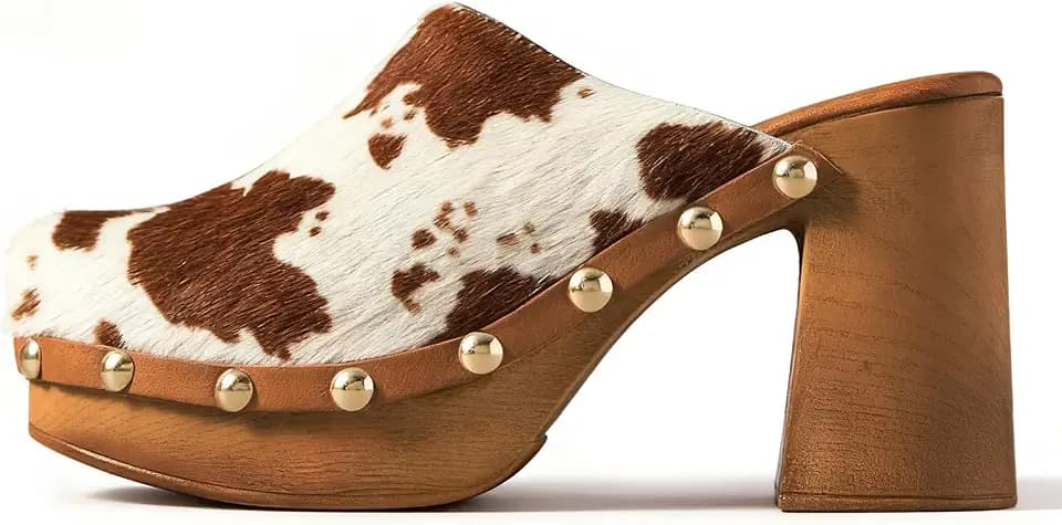 KISSASA Women Platform Clogs Studded Mules Slip On High Heels