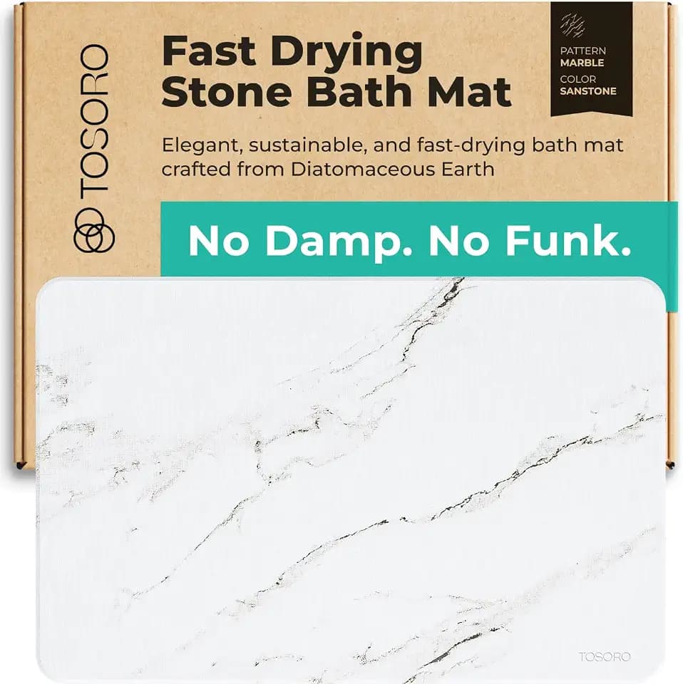 TOSORO - Stone Bath Mat Diatomaceous Earth Shower Mat Non-Slip Super Absorbent Diatomite Stone Bath Mats for Bathroom Floor Quick Drying Natural Easy to Clean (23.5 x 15) - Sandstone