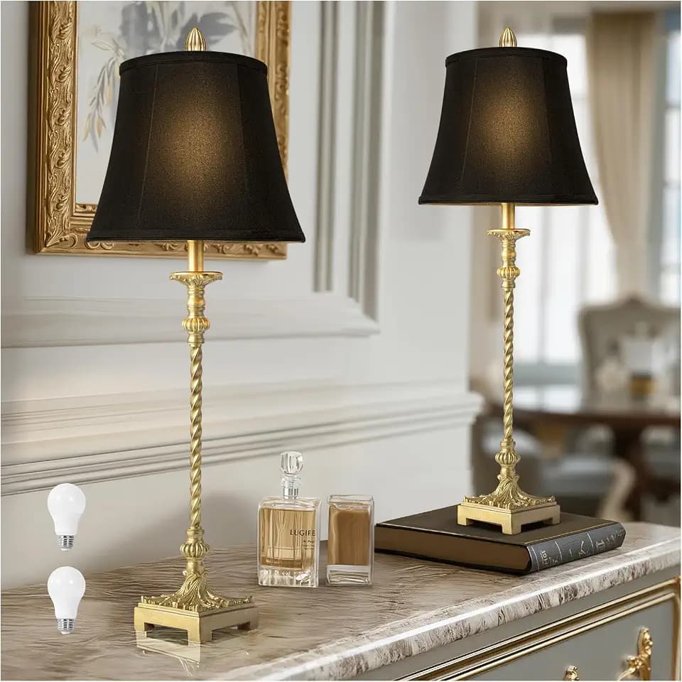 33'' Vintage Table Lamp Set of 2 for Living Room Bedroom Dinning, Gold Leaf