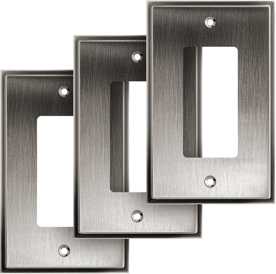 Henne Bery Soft Modern Decorative Wall Plate Switch Plate Outlet Cover (Single Decorator 3PK, Heirloom Silver)