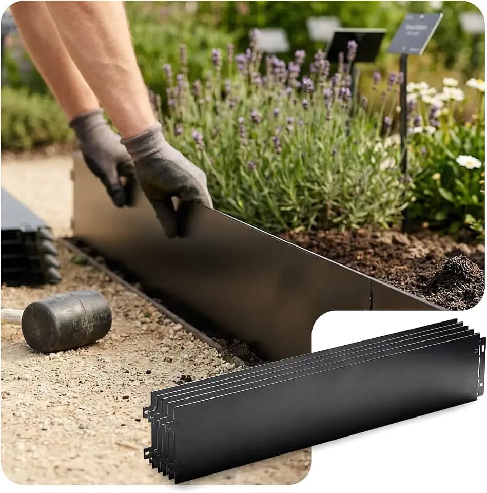 VOUNOT® Rasenkante Metall 35m, verzinkt Beeteinfassung Beetumrandung Mähkante, Länge 100cm Höhe 18cm, 35 Stück, Schwarz