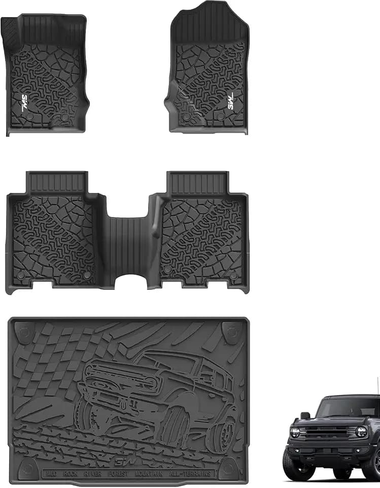3W Floor Mats & Cargo Liner Fit for 2021-2026 Ford Bronco 4 Door(Not for Sport&Rubberized Floor)