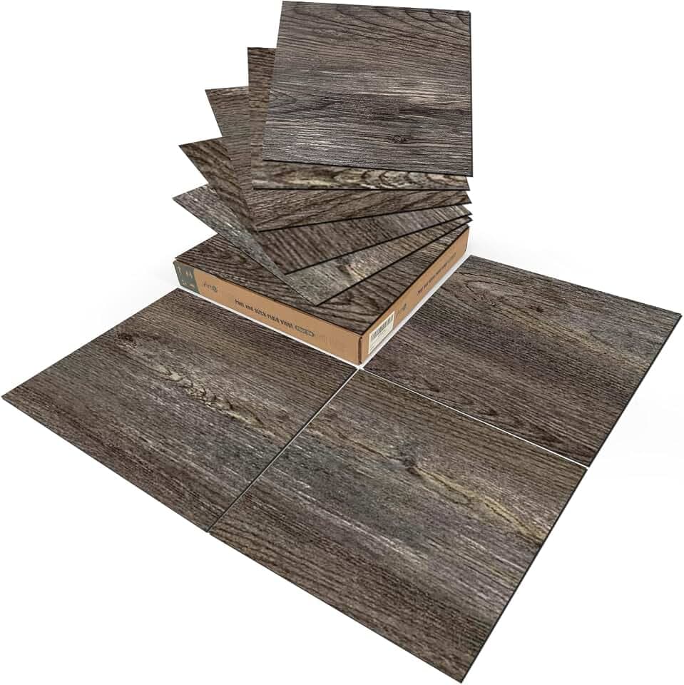 Art3d PVC-Bodenbelag Selbstklebende Bodenfliese Dunkelbraunes Eichenholz
