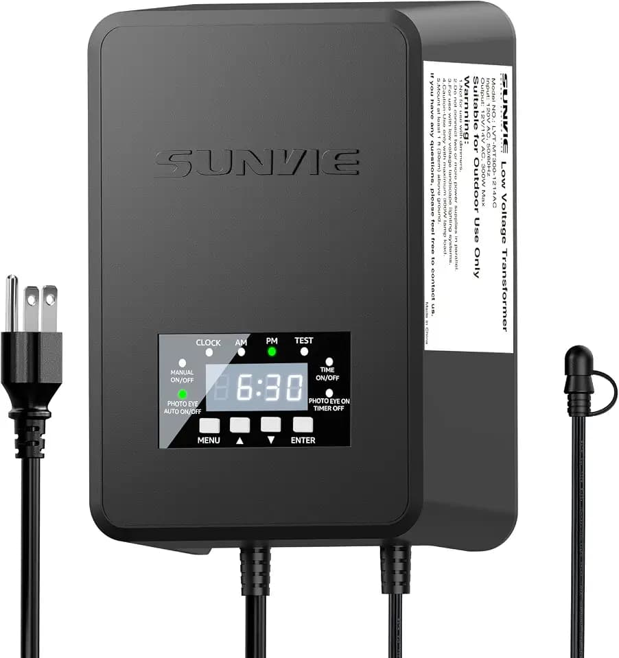 SUNVIE 300W Low Voltage Transformer Outdoor with Timer & Photocell Sensor