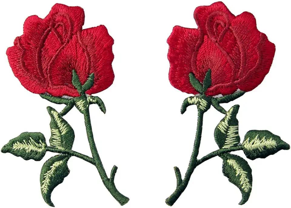 Aufnäher, bestickt, Design: Retro Blumen Boho Rote Rose, zum Aufbügeln oder Aufnähen
