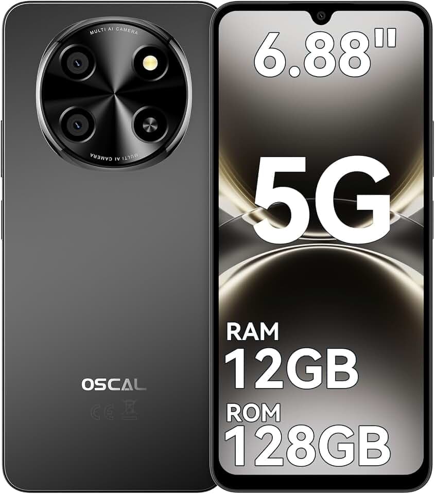 OSCAL Tiger 8 6.88" HD+ 120Hz, 5G Handy Ohne Vertrag KI, DokeOS(Android 15 Pro) Smartphone Ohne Vertrag, 12GB+128GB/2TB TF 5000mAh & 18W, 16MP+8MP Dual SIM 5G Handy/Fingerabdruck/Face ID/GPS/OTG/NFC