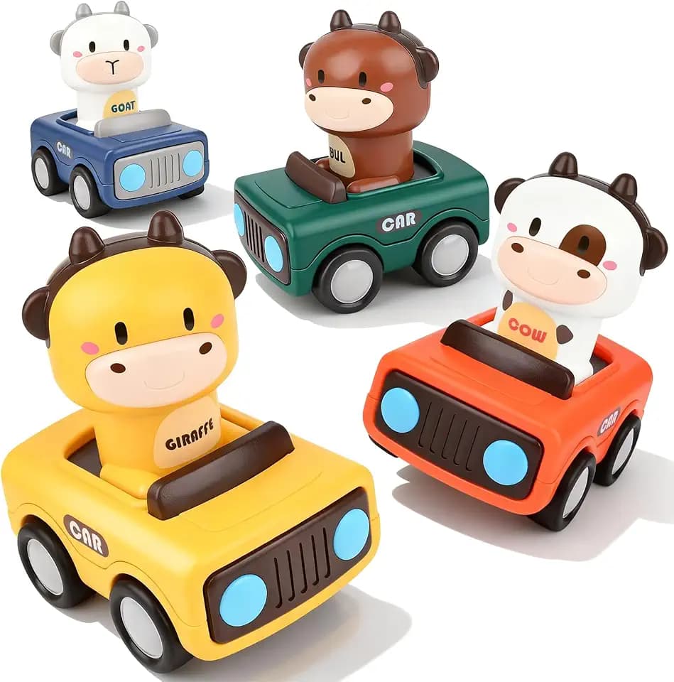 Auto Spielzeug ab 1 Jahre, 4 Stück Press-and-Go Spielzeugautos für Kinder, Langlebig, EIN Tolles Reisespielzeug, EIN Tolles Geschenk zu Weihnachten, Geburtstagen und Anderen Anlässen
