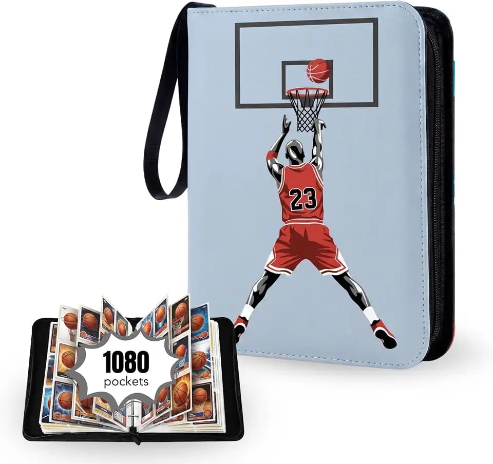 1080 Pockets Card Binder Album Basketball – 9 Pocket Trading Card Album with 60 Double Sided Sheets | 3-Ring Zipper Collection Book Waterproof Card Holder