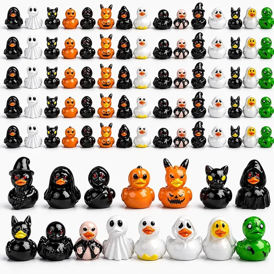 90PCS Mini Halloween Resin Ducks,15 Spooky Duck Styles 6 of Each,Cute Halloween Duck Figurines for Party Favors,Desk Decor,Halloween Table Decor,Gift Bag Fillers and Collectibles