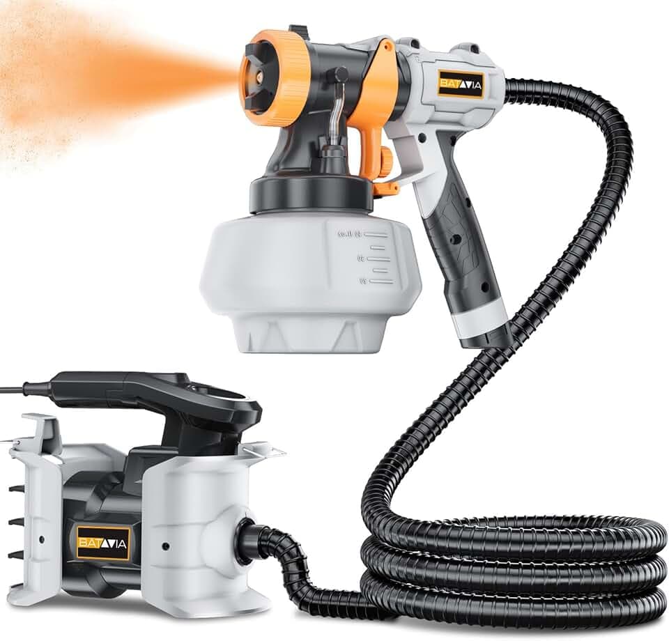 Paint Sprayer - BATAVIA 700W HVLP High Power Spray Paint Gun with 6FT Air Hose, 4 Nozzles & 3 Patterns, Paint Gun for House Painting, Furniture, Cabinets, Fence, Home Improvement