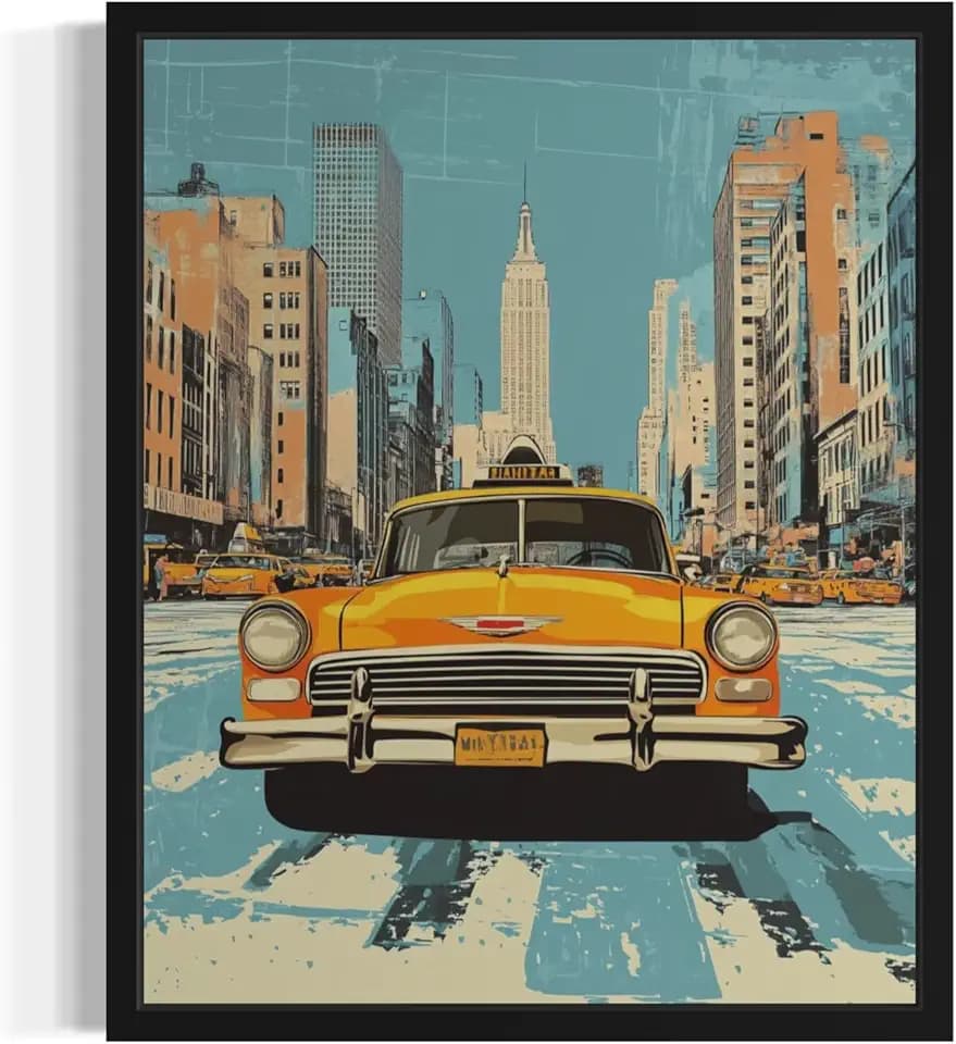 New York Taxi Pop Framed Art Poster Print, Vintage Retro Wall Art Decor Paintings Classic Artwork for Bedroom Living Room Decorations. 43 (New York Taxi, 10" L x 8" W, Black Frame)