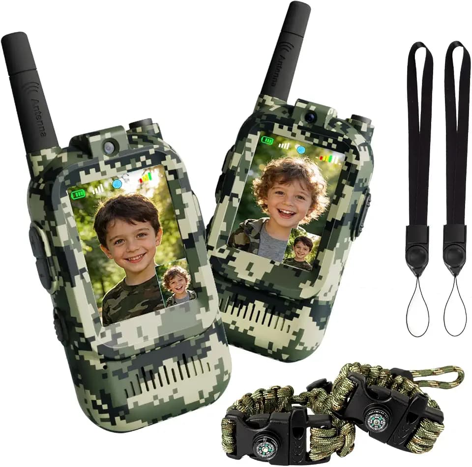 Walkie Talkie for Kids with Video: 2 Pack Rechargeable Toddler Toys with HD Camera & Voice Changer, Long Range Gift Toys for Boy & Girl Age 3-8 for Outdoor Play, Camping, 500m Range