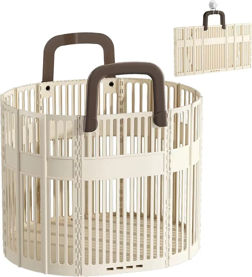 PAVSTINE Wäschekorb Faltbar Groß, 43L Wäschesammler mit Henkel, Beige