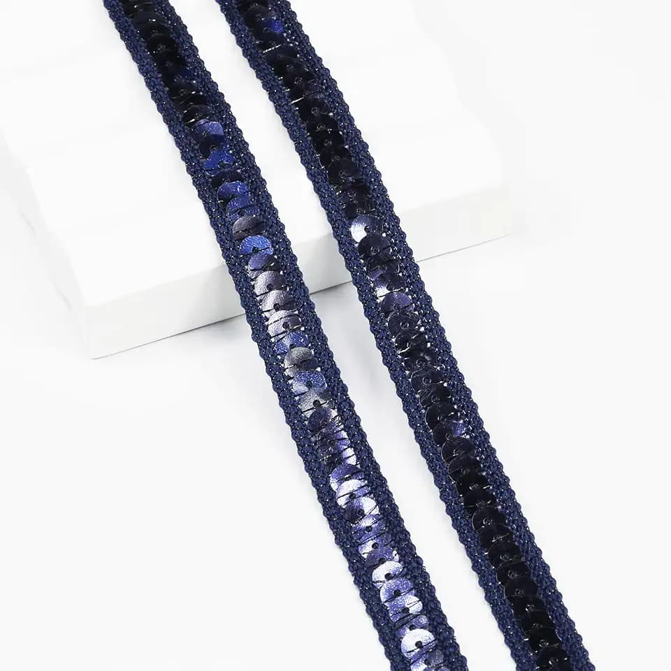 Length12 Yards，Wide 12mm/0.47 inch Navy Blue Sequin Ribbon Trim,for Sewing DIY Crafts Costume Home Decorative (Navy Blue)