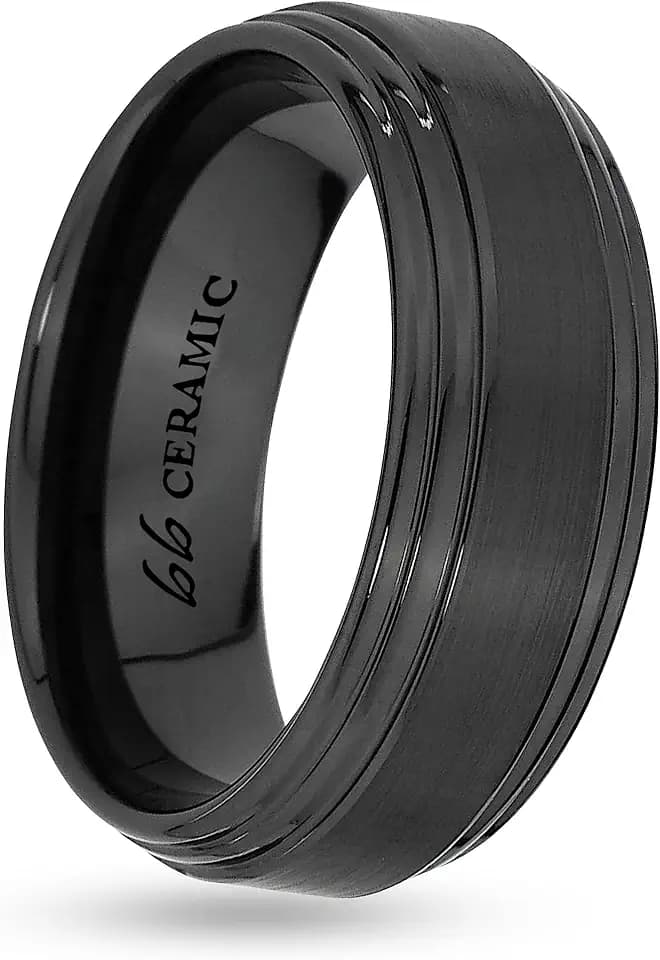Boston Bay Diamonds Black 8MM Ceramic Lightweight and Scratch Resistant Fashion or Wedding Band - Sizes 5-14