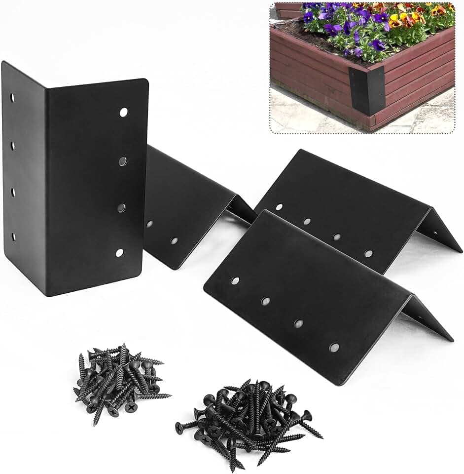 4 Pack Raised Garden Bed Corner Brackets, 3"x 3" x 6" Metal Corner Brackets for 9"-12" Garden Bed with Screws for Wood Frame, Flower or Vegetable Planter Garden