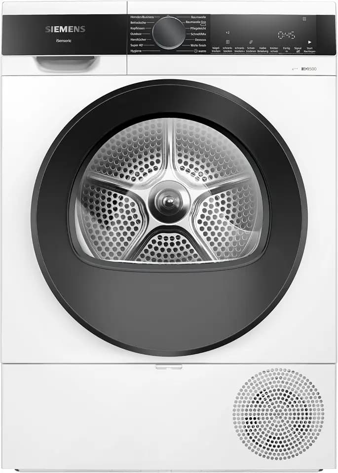 Siemens iQ500 Wärmepumpentrockner 8 kg AutoDry WQ33G2D40 | Schnellprogramm für kleine Ladungen, Schonende Trocknung mit autoDry, softDry Schontrommel, Outdoor-Programm, LED-Display